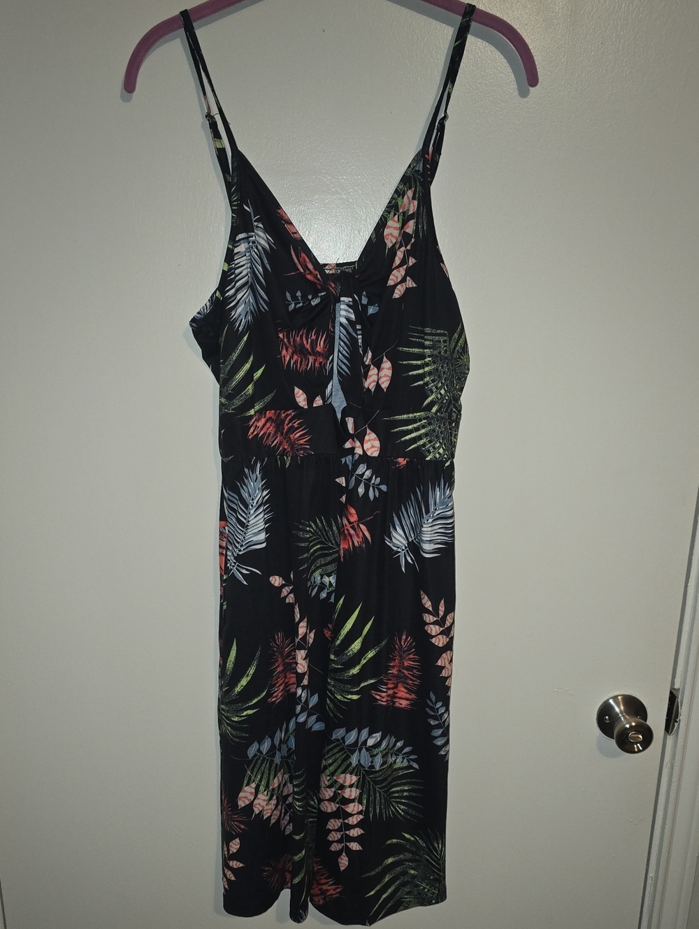 Black Tropical Print Mini Dress with Tie Front